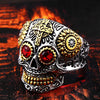 Skull Ring Stainless Steel men's Gothic Carving kapala with red blue eye rock