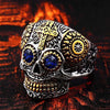 Skull Ring Stainless Steel men's Gothic Carving kapala with red blue eye rock