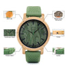 Men's Quartz Watch With Silicone Strap Green Wooden Bamboo Casual Japanese Movement Watch