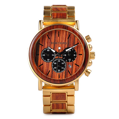 Gold Watch Men Luxury Brand Wooden Wristwatches Date Display Stop Watches  golden hour