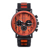 Wood and Stainless Steel Watches Luminous Hands Stop Watch Mens Quartz Wristwatches in Wooden Box