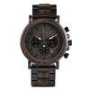 Wood and Stainless Steel Watches Luminous Hands Stop Watch Mens Quartz Wristwatches in Wooden Box