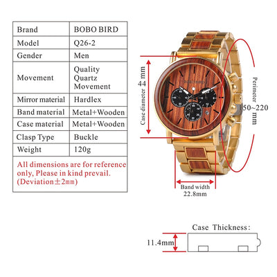 Gold Watch Men Luxury Brand Wooden Wristwatches Date Display Stop Watches  golden hour