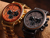 Gold Watch Men Luxury Brand Wooden Wristwatches Date Display Stop Watches  golden hour