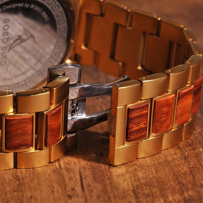 Gold Watch Men Luxury Brand Wooden Wristwatches Date Display Stop Watches  golden hour