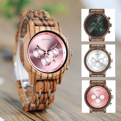 Wooden Watches for Lovers Wood and Steel Combined Design with Stop Watch Three Colors Option