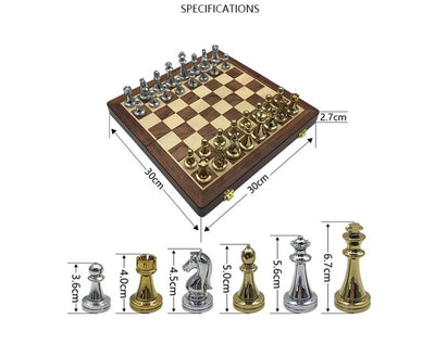 Metal Glossy Golden And Silver Chess Pieces Solid Wooden Folding Chess Board High Grade Professional Chess Games Set