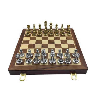 Metal Glossy Golden And Silver Chess Pieces Solid Wooden Folding Chess Board High Grade Professional Chess Games Set