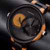 Ultra Thin Men Watch Original Wood Watches 2 Time Zone Display Quartz Wristwatch