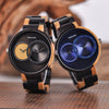 Ultra Thin Men Watch Original Wood Watches 2 Time Zone Display Quartz Wristwatch