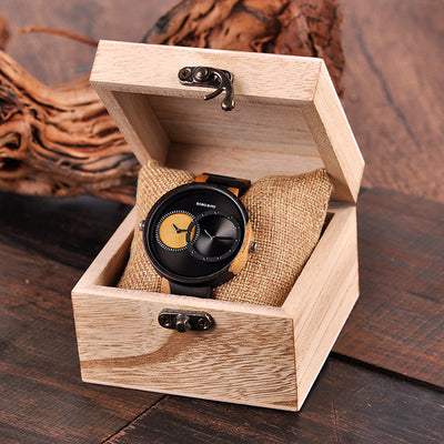 Ultra Thin Men Watch Original Wood Watches 2 Time Zone Display Quartz Wristwatch