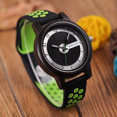 Silicone and Wooden Watches Quartz  for Unisex