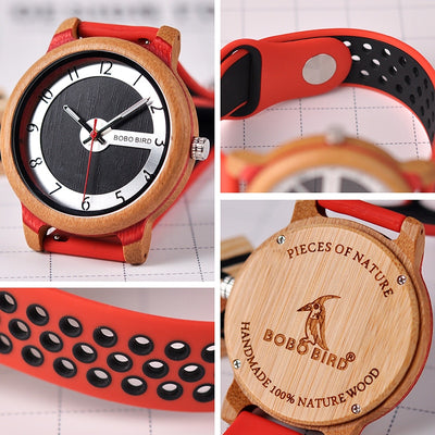 Silicone and Wooden Watches Quartz  for Unisex