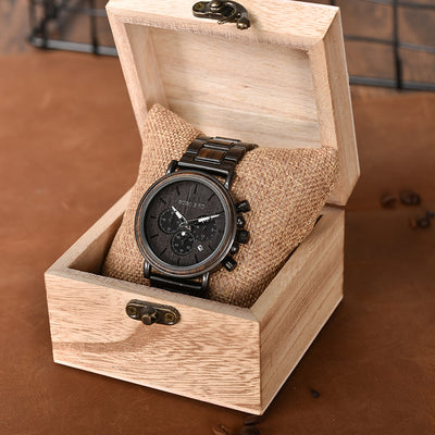 Luxury Wood Stainless Steel Men Watch Stylish Wooden Timepieces Chronograph Quartz Watches