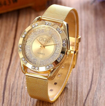 Golden Metal Mesh Women Quartz Wrist Watch New Fashion Casual Crystal Ladies Watches