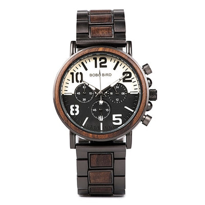 Wood Watches  Mens Military Wristwatch Chronograph Retro Wrist Watches