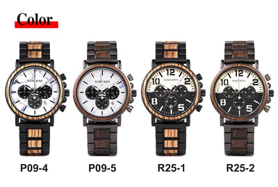 Wood Watches  Mens Military Wristwatch Chronograph Retro Wrist Watches