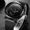 New Skeleton Skull Quartz Mens Watches Mesh Steel sports Black Watch Men