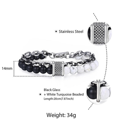 Stainless Steel Black  And Stone Beads Chaint for Men