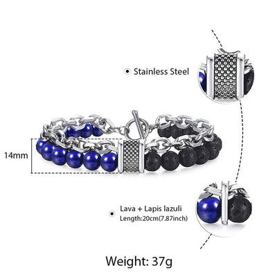 Stainless Steel Black  And Stone Beads Chaint for Men