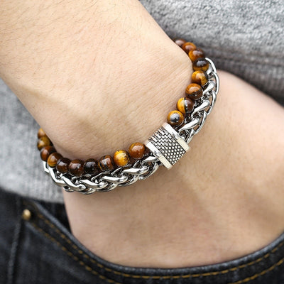 Stainless Steel Black  And Stone Beads Chaint for Men