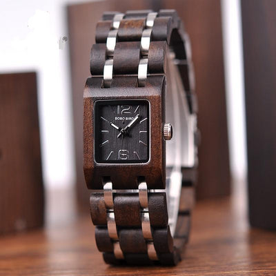 Wooden Women's Watches Top Fashion Square Dial Watch Collection for Ladies Stainless Steel Wristwatch