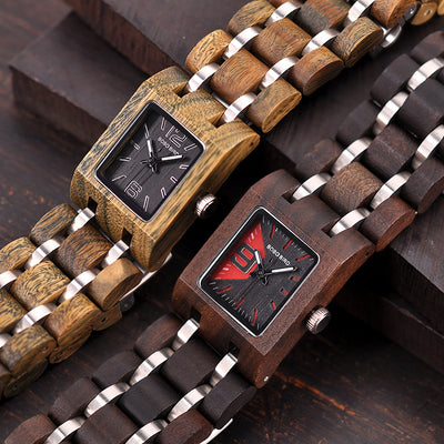 Wooden Women's Watches Top Fashion Square Dial Watch Collection for Ladies Stainless Steel Wristwatch