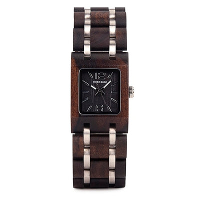 Wooden Women's Watches Top Fashion Square Dial Watch Collection for Ladies Stainless Steel Wristwatch