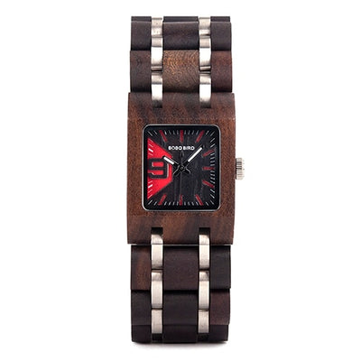 Wooden Women's Watches Top Fashion Square Dial Watch Collection for Ladies Stainless Steel Wristwatch