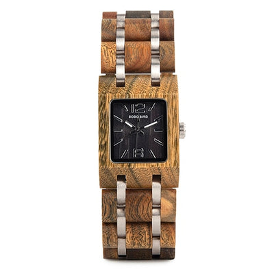 Wooden Women's Watches Top Fashion Square Dial Watch Collection for Ladies Stainless Steel Wristwatch