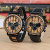 Wood and Stainless Steel Watches Luminous Hands Stop Watch Mens Quartz Wristwatches in Wooden Box