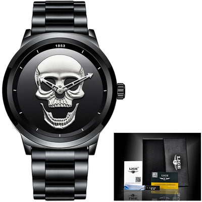 Skull Watch  Stainless Steel Quartz Watches mens  Waterproof