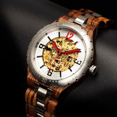 Luxury Waterproof  Mechanical Watch  Wooden and Stainless Steel automaticos de hombre