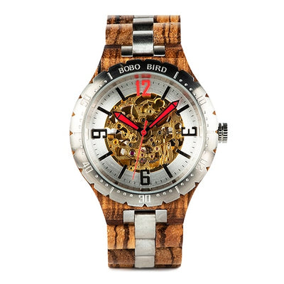 Luxury Waterproof  Mechanical Watch  Wooden and Stainless Steel automaticos de hombre