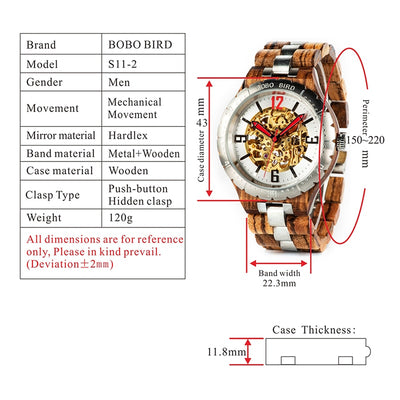 Luxury Waterproof  Mechanical Watch  Wooden and Stainless Steel automaticos de hombre