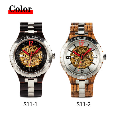 Luxury Waterproof  Mechanical Watch  Wooden and Stainless Steel automaticos de hombre