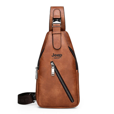 Men's Large Capacity Chest Sling Bag Travel Hiking Cross Body Messenger Shoulder bags Solid Men Leather Bag