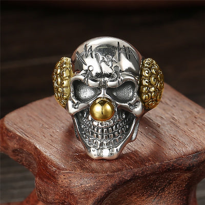 Silver Clown Skull Rings 925 Sterling Silver Male Ring Adjustable Mens Jewelry Gothic Style