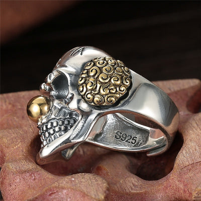 Silver Clown Skull Rings 925 Sterling Silver Male Ring Adjustable Mens Jewelry Gothic Style