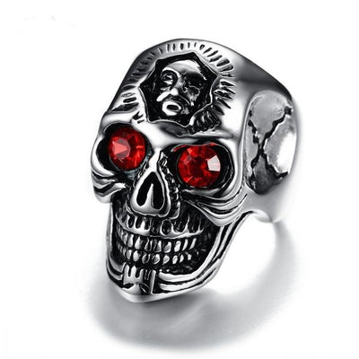 Skull Rings Stainless Steel  for Men Jewelry with Red Stone